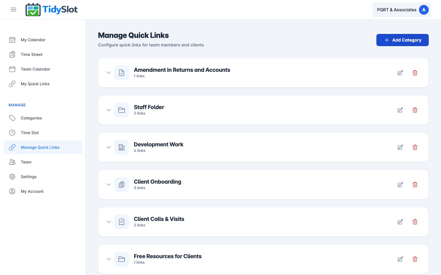 Screen Manage Quick Links