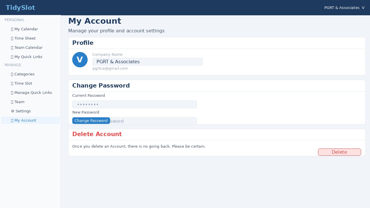 My Account — profile and password settings
