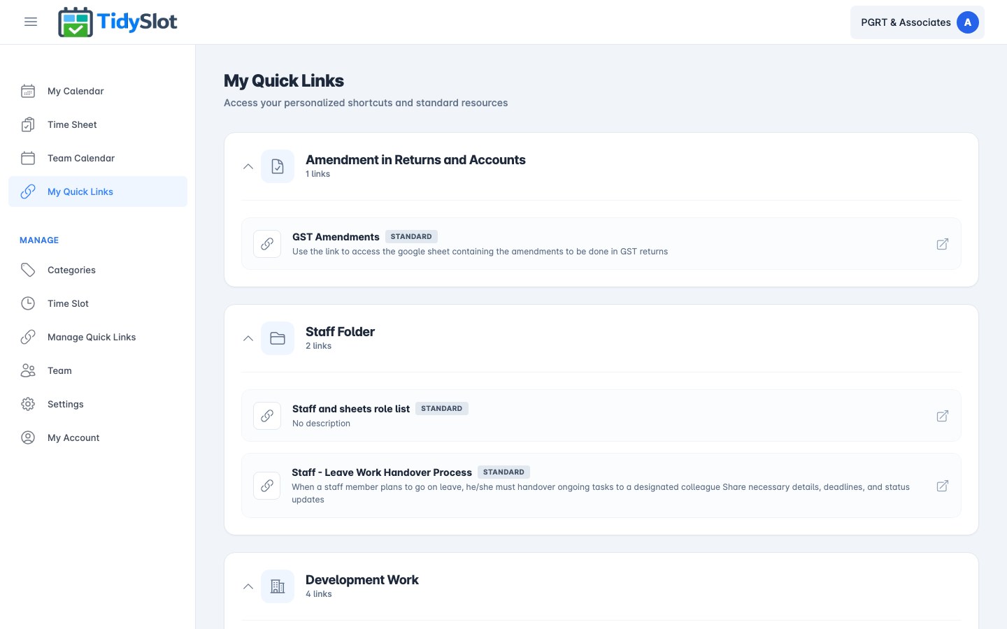 Screen My Quick Links
