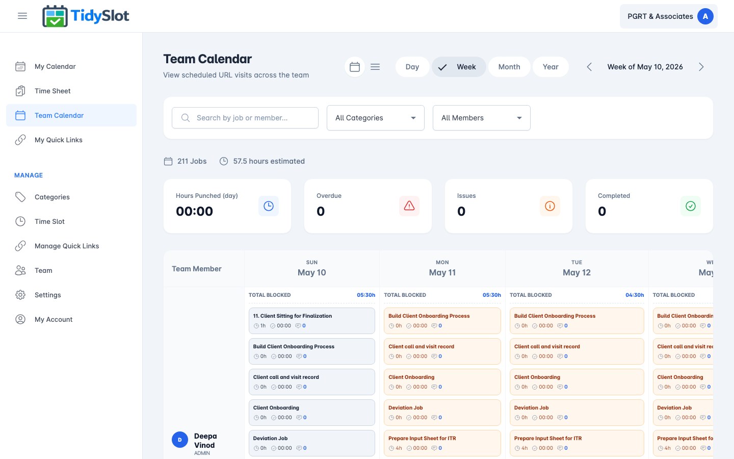 Team Calendar — list view