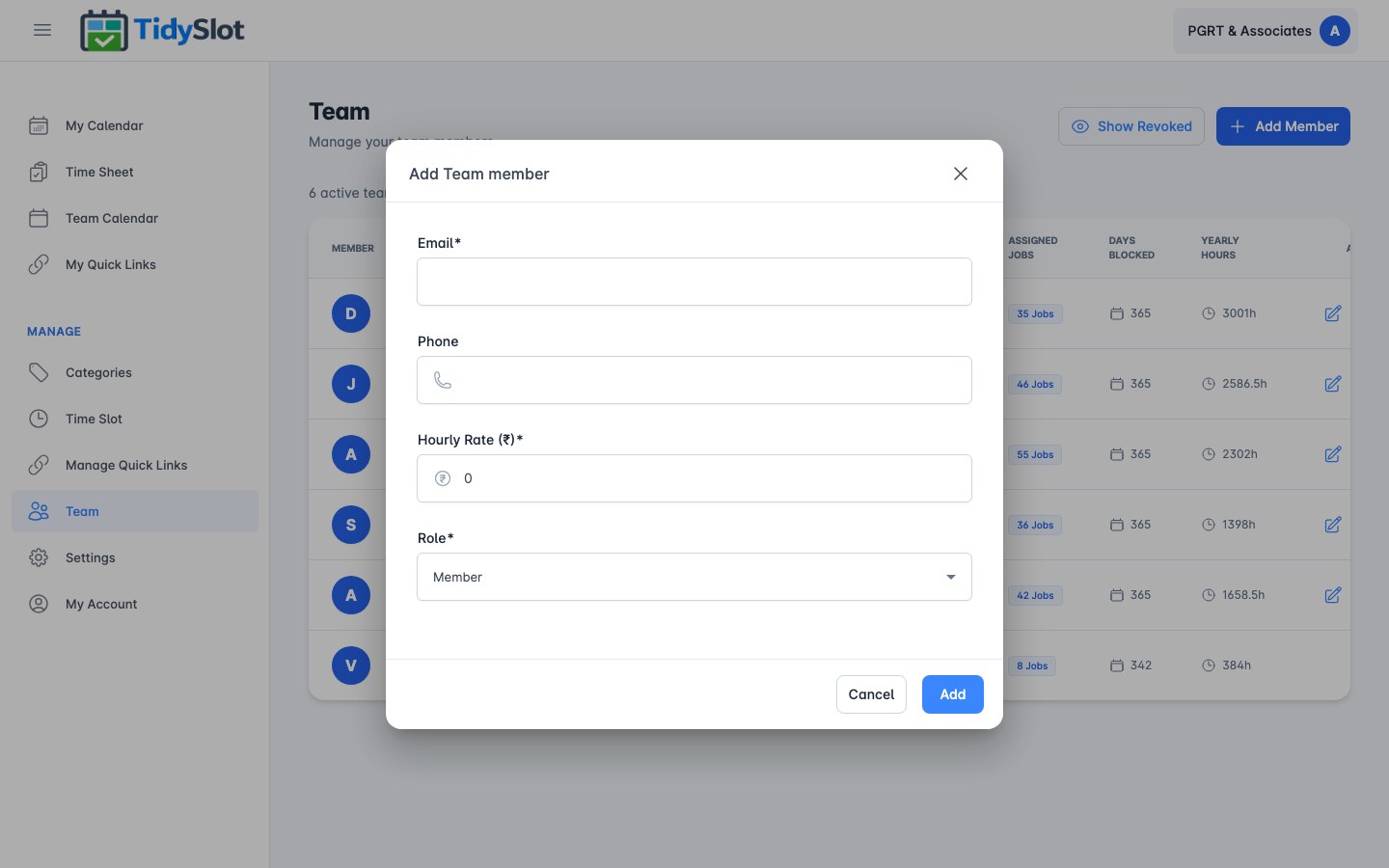 Invite Team Member form