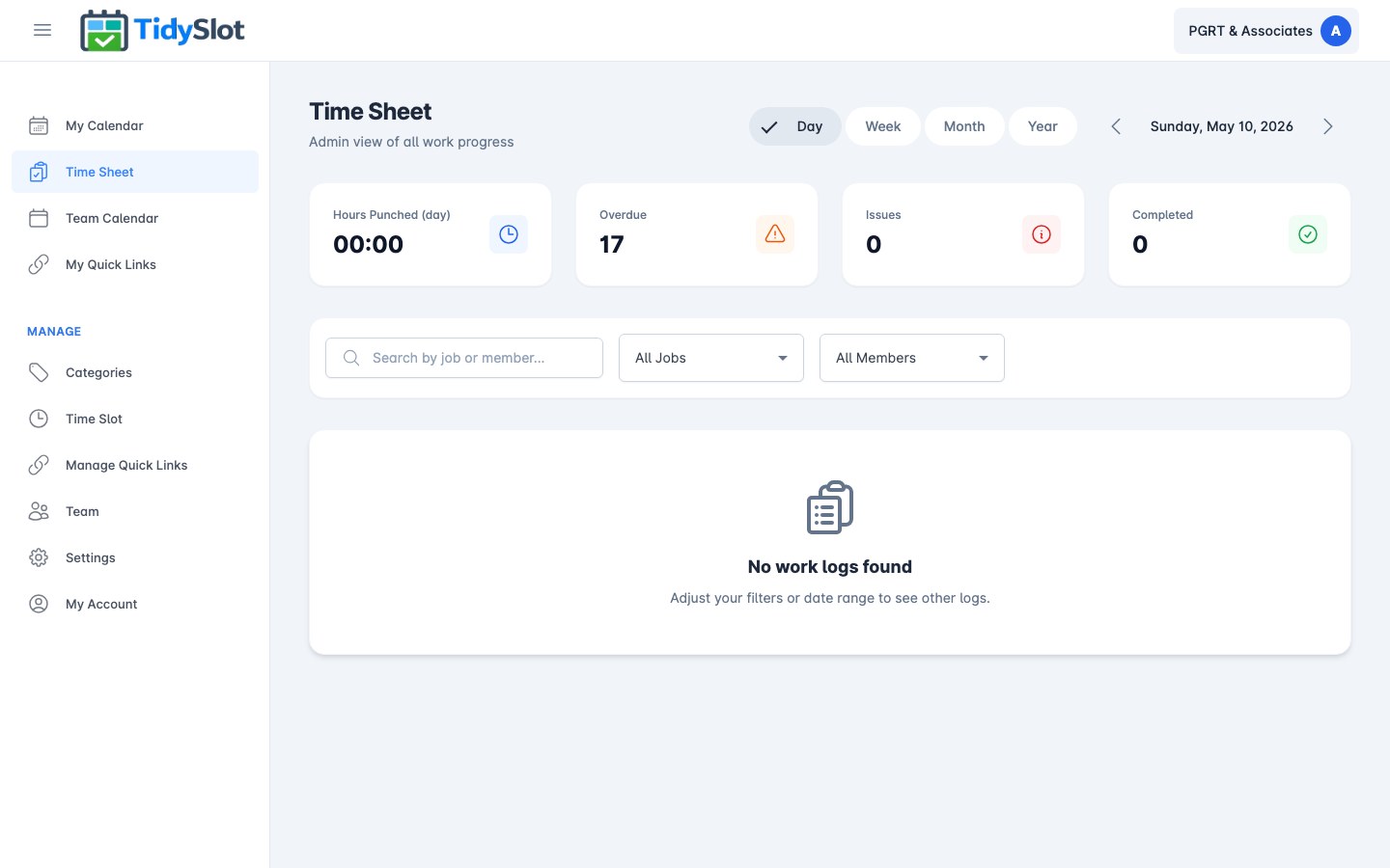 Time Sheet — weekly team hours summary